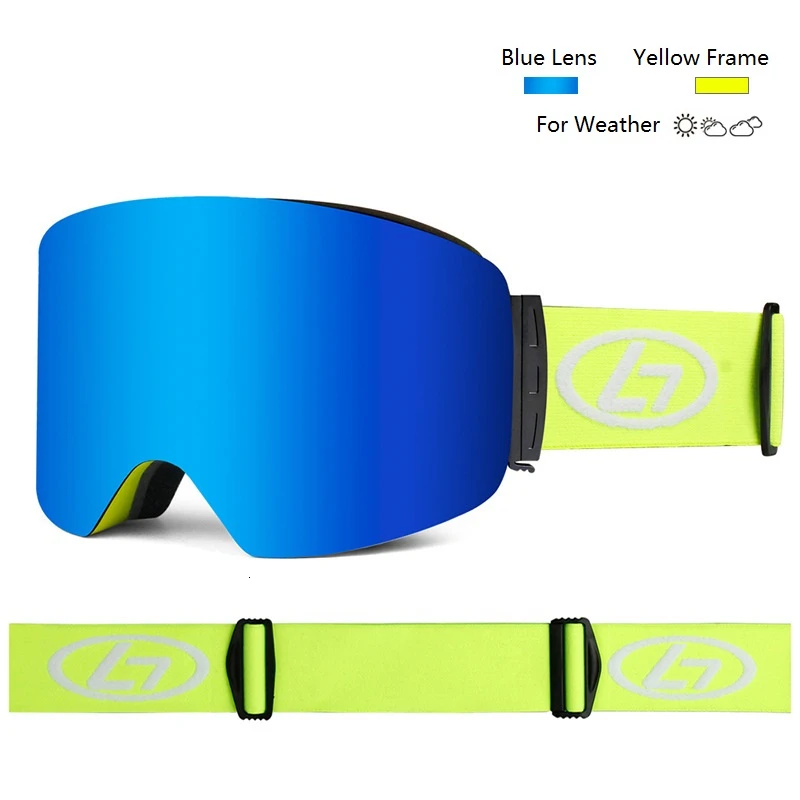 Blue Lens Light Yell Полный цилиндрический сноуборд лыжные очки маска двойной слой анти туман UV400 для мужчин женщин снегоход Gogle очки от снега - Цвет: Blue Lens Light Yell