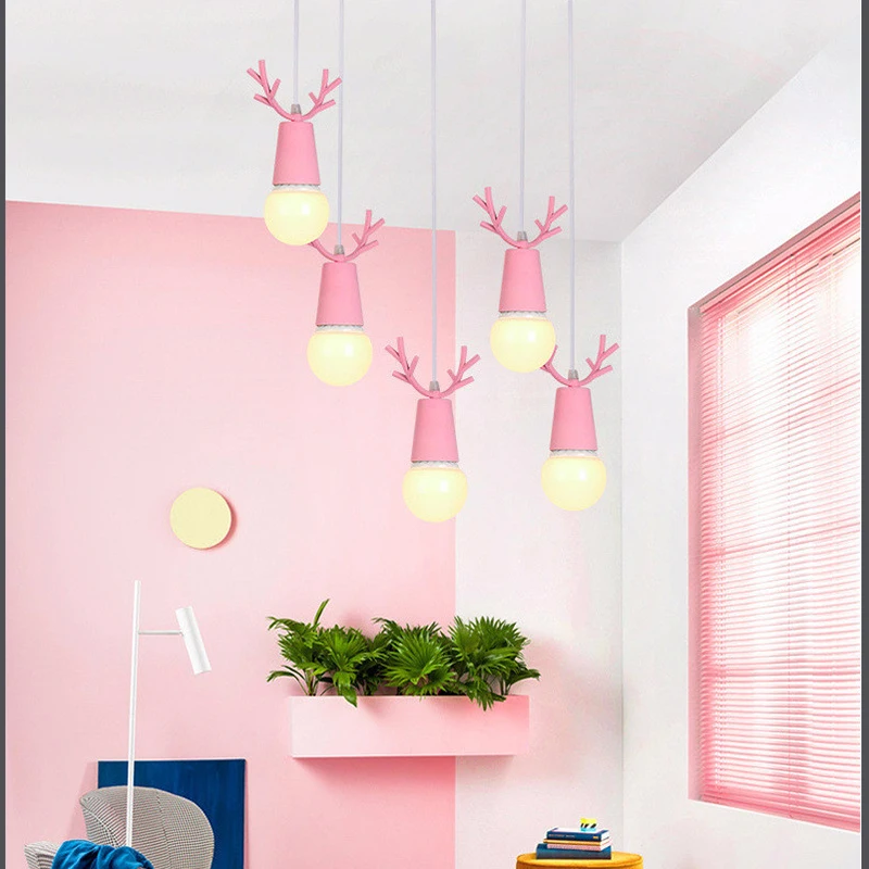 

Nordic Macaron antler chandelier Children's room, bedroom,diningroom luminaria New home decor pendant light colorful LED lustre