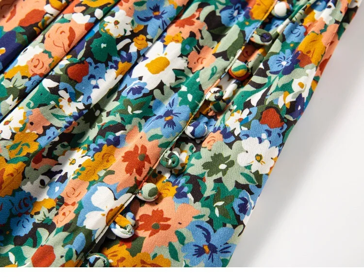 

2021 Women Skirt Spring /Summer New Pleated Skirt Colorful Flowers French Literary Side Split Fork Umbrella Midi Skirt