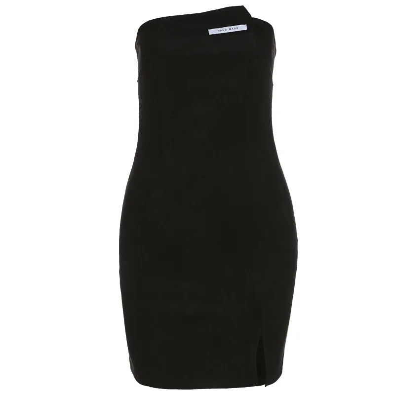 

Autumn New Dark Gothic Dress Female Fit High-waist Fashion Strapless Dress Sexy Wrap Breast Irregular Dresses Women