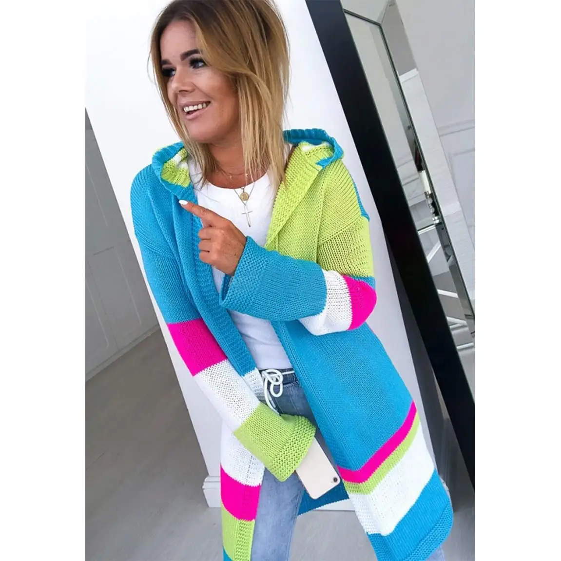 Long Cardigan Women Knit Knitted Sweater Solid Cardigans Autumn Winter Slim Sleeve |