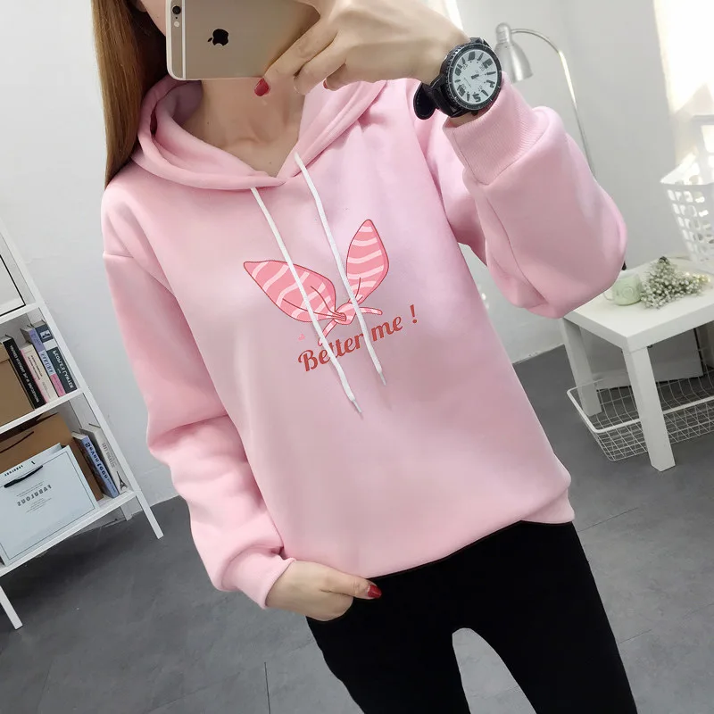 

Korean Fashion Girls Winter Pullovers Letters Printed Shirts Female Long Sleeve Hooded Casual Ladies Hoodies Women Sweetshirts