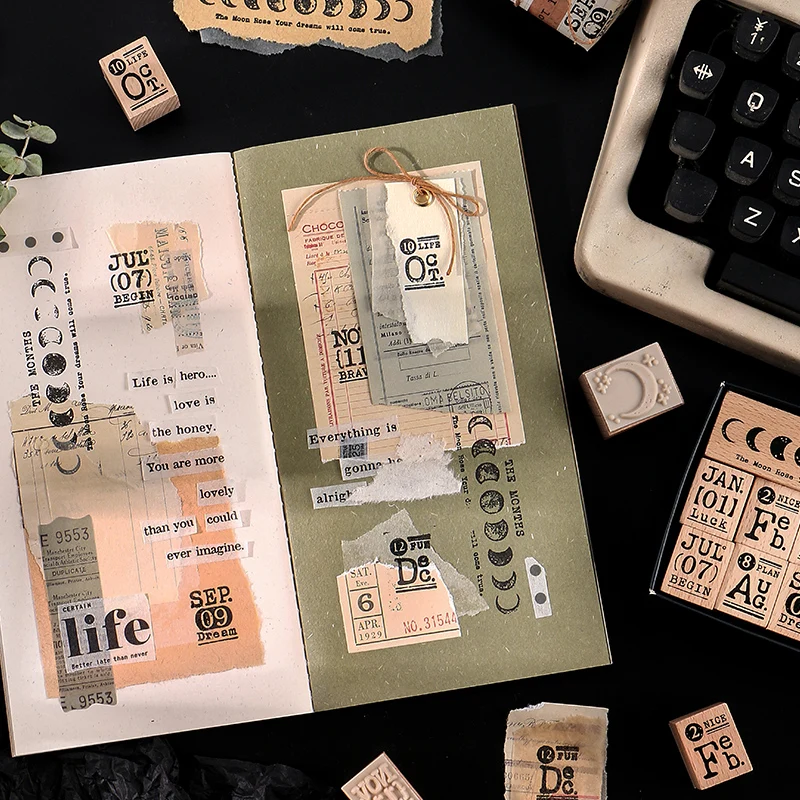 1 комплект Винтаж 12 месяцев номера Луны декоративная печать деревянные и