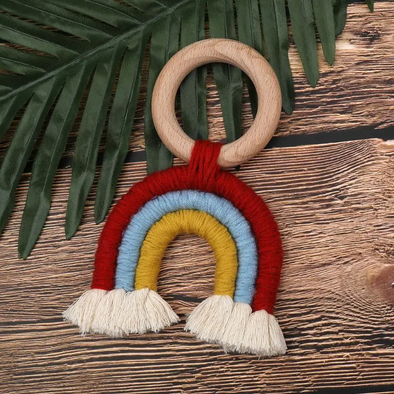 Деревянный Прорезыватель для зубов в стиле бохо с радужной кисточкой | Мать и