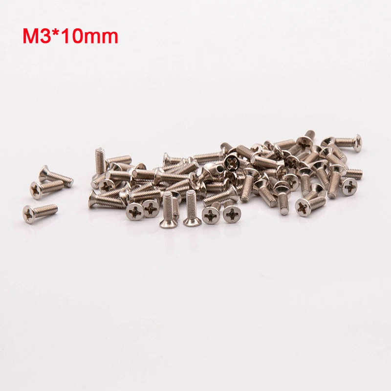 

50pcs Phillips Flat Head Flat Tail Screws Cross Flat Head Bolts Screws Machine Screws M3*10mm