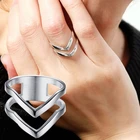 Очаровательные женские вечерние кольца из нержавеющей стали, серебристый оттенок, двойное кольцо в форме шеврона, кольцо на кончик пальца, геометрические подарки