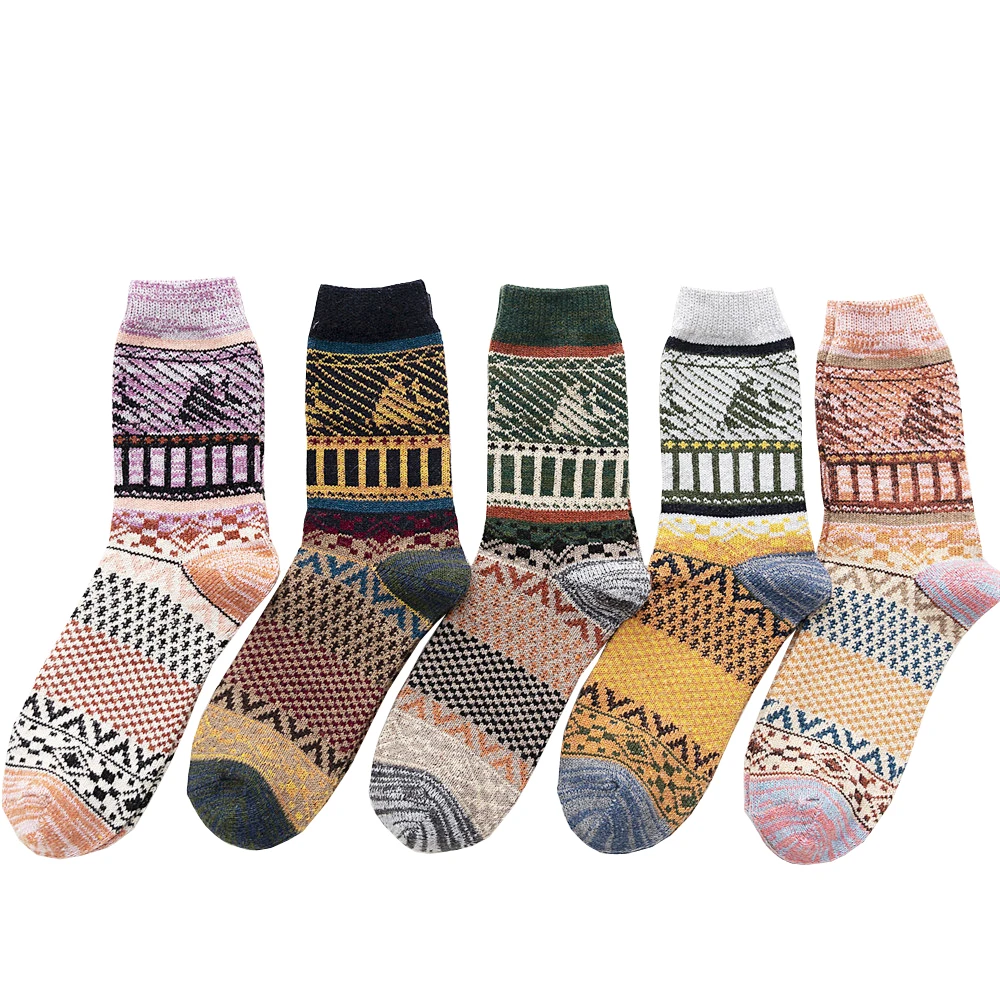 5 Pairs Women Wool Socks Winter Soft Warm Cold Knit Wool Crew Socks Thick Cozy Winter Boot Dress Socks Free Size