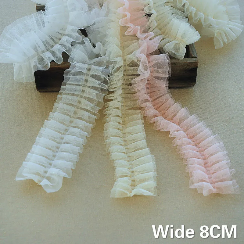 Роскошная двухслойная кружевная плиссированная 3d фата ширина 8 см оборки отделка