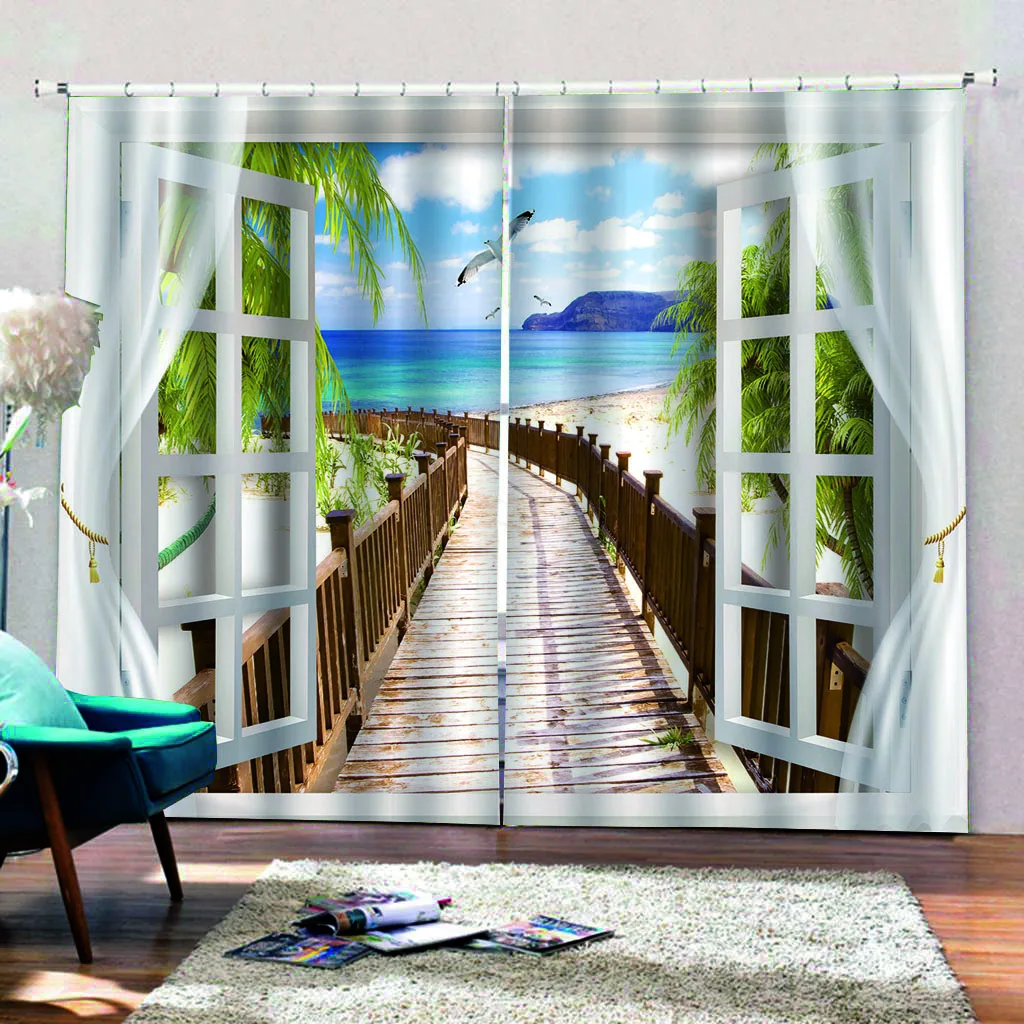 Занавески с изображением побережья 3D оконные занавески ландшафтным принтом