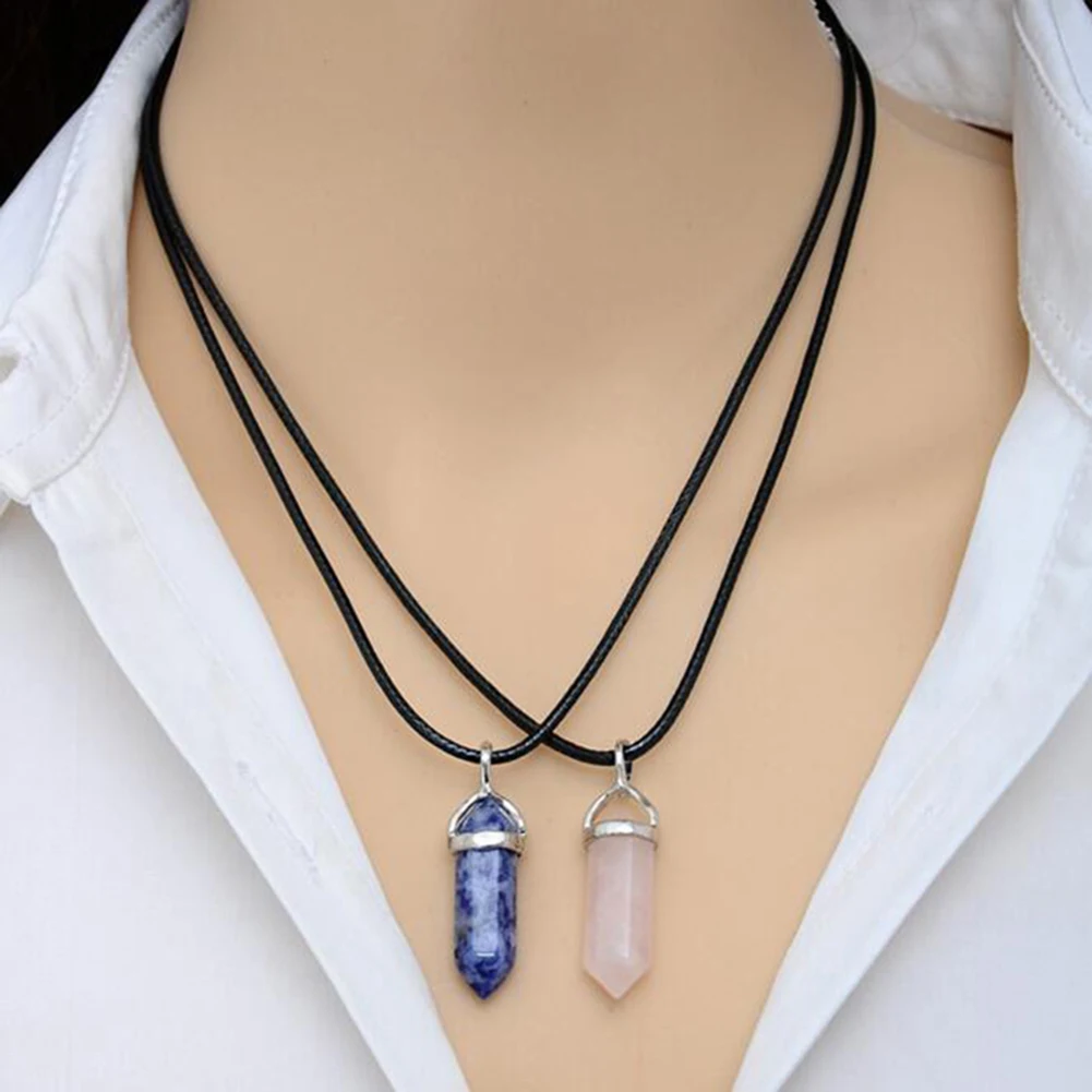 Модные шестигранные натуральные хрустальные цепи с каменными подвесками