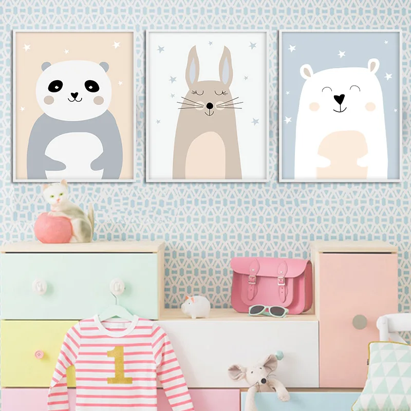 Мультяшная детская настенная Картина на холсте с милым медведем плакат панды