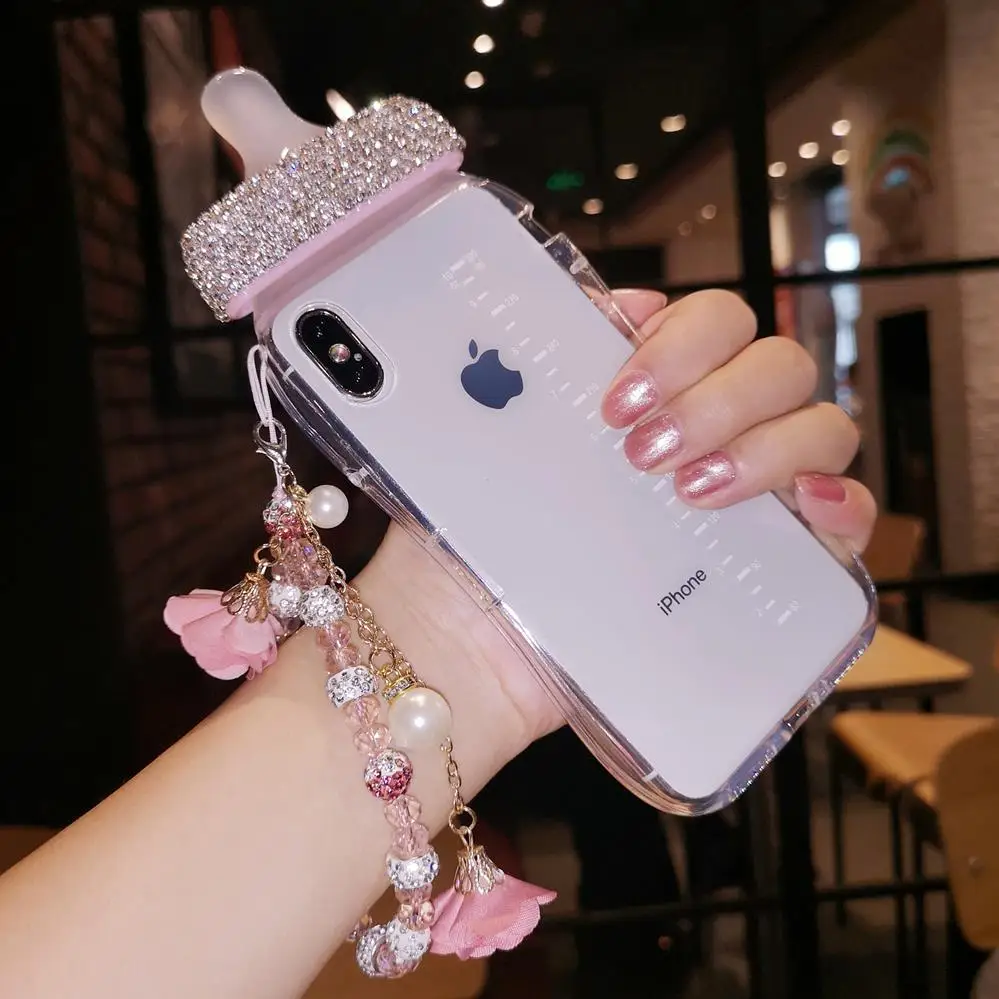 Блестящий Мягкий чехол с детскими бутылками для iphone XS Max прозрачный ремешком iPhone