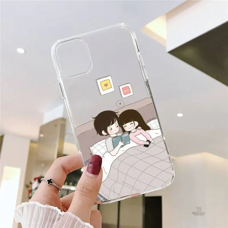

Cartoon couple love cute Phone Case Transparent for iPhone 6 7 8 11 12 s mini pro X XS XR MAX Plus SE cover funda