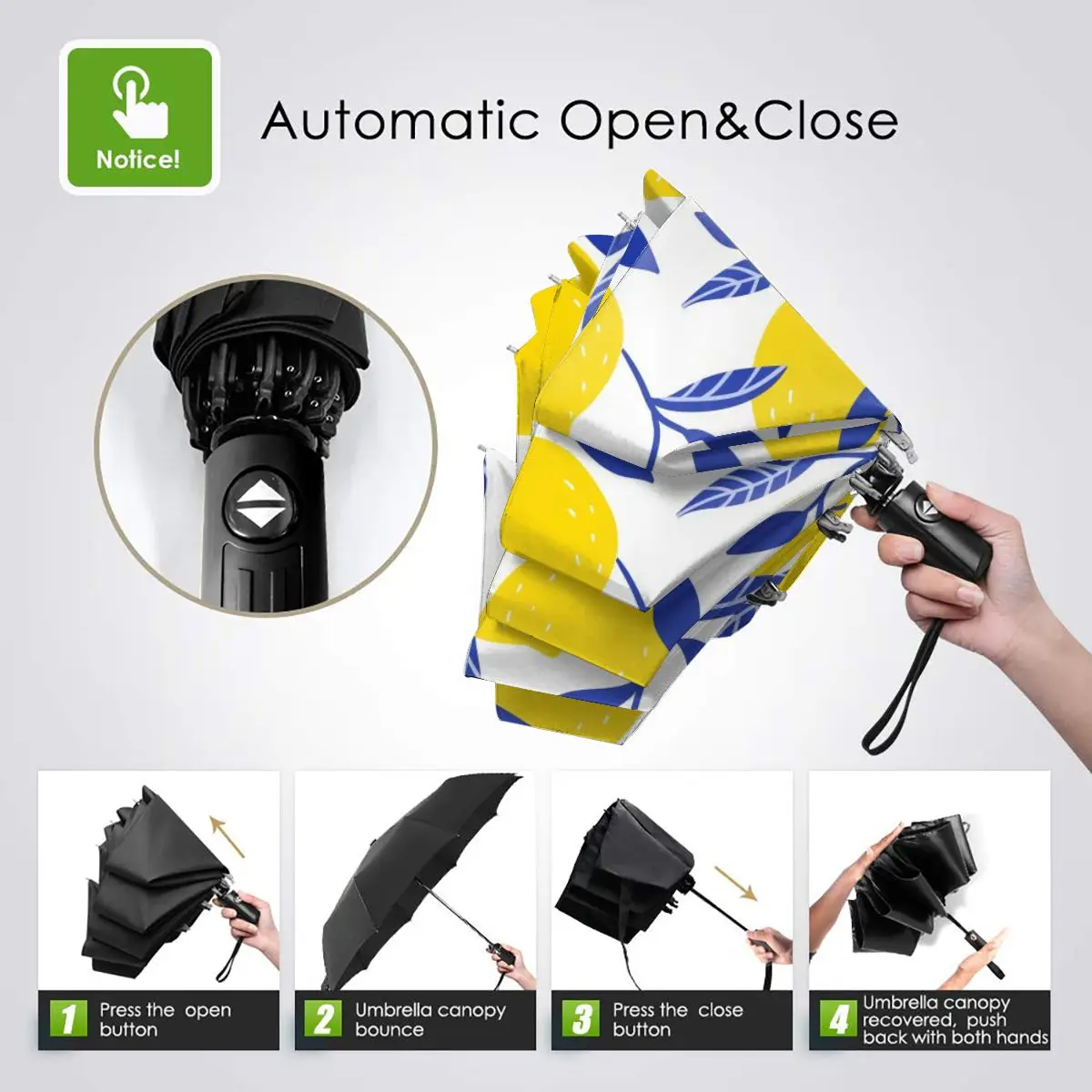 Online Ombrello Automatico Pieghevole Resistente Al Vento Donna Auto Limone Giallo Tropicale Ombrelli Antivento Pioggia Per Uomo Ombrellone