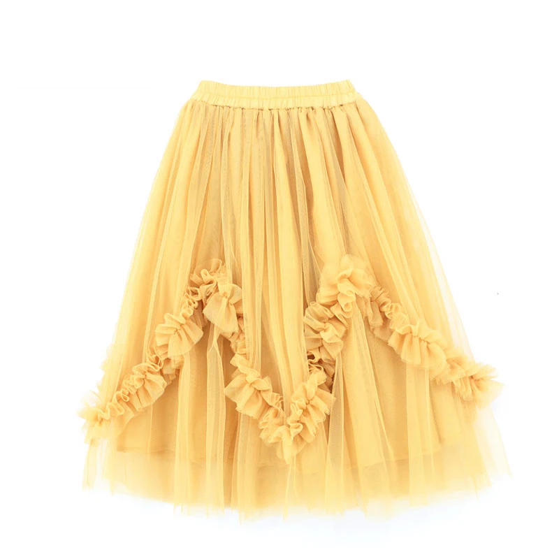 Уникальная детская розовая черная желтая юбка-пачка с оборками летние длинные