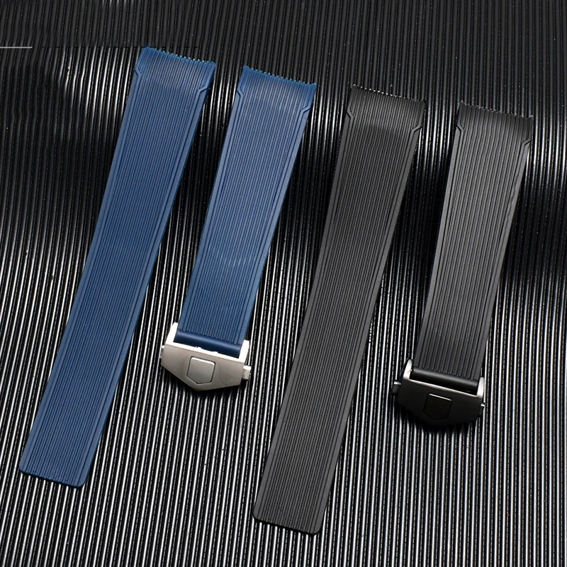 Rubber watchband for TAG WAY201A/WAY211A 300|500 wrist strap 21mm 22mm Arc end black blue Watch Band with folding buckle