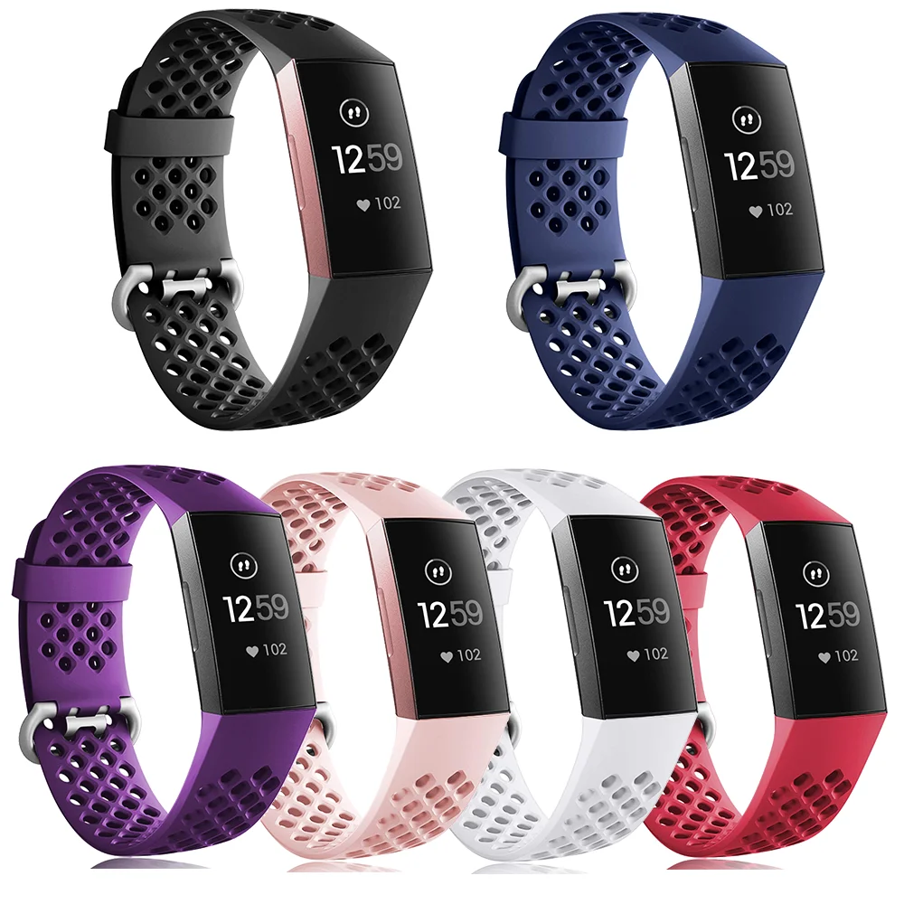 Силиконовый ремешок для Fitbit Charge 3 спортивный часов дышащий браслет 4 разных цвета