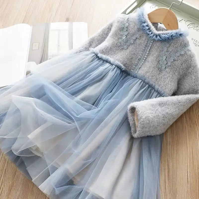 Осенние детские Платья с цветочным принтом для девочек пышное платье элегантные