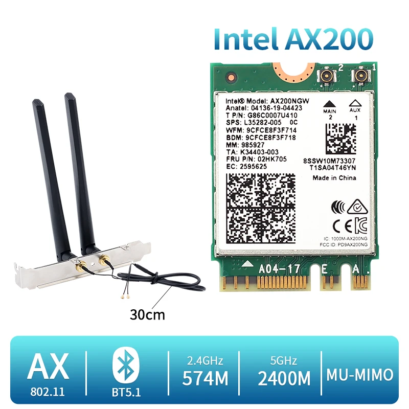 2400 Мбит/с двухдиапазонный Wi Fi 6 беспроводная карта Intel AX200 Настольный комплект