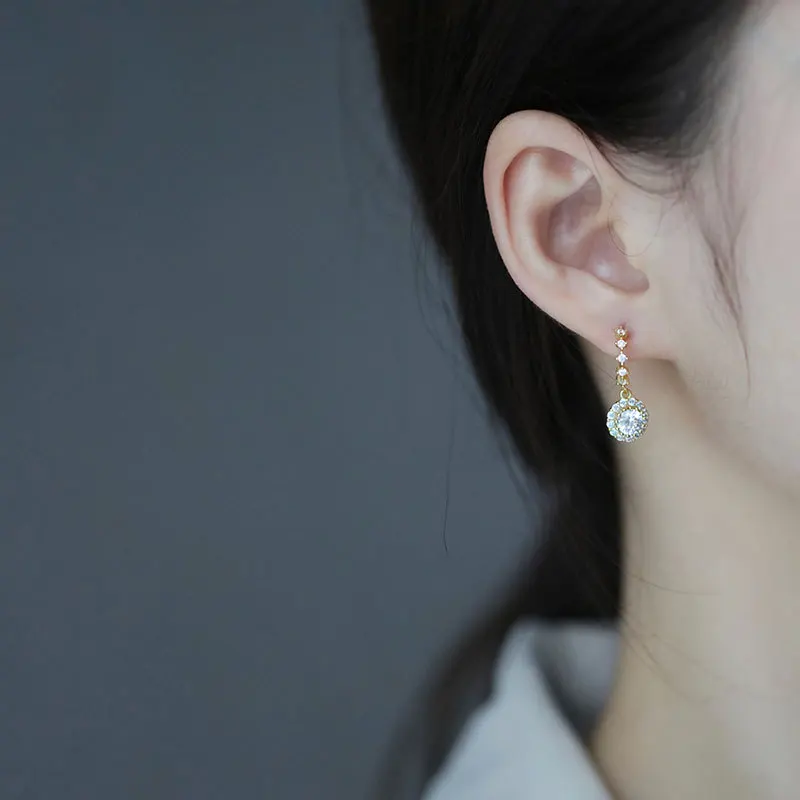 Серьги из стерлингового серебра 925 пробы модные круглые циркониевые цветы