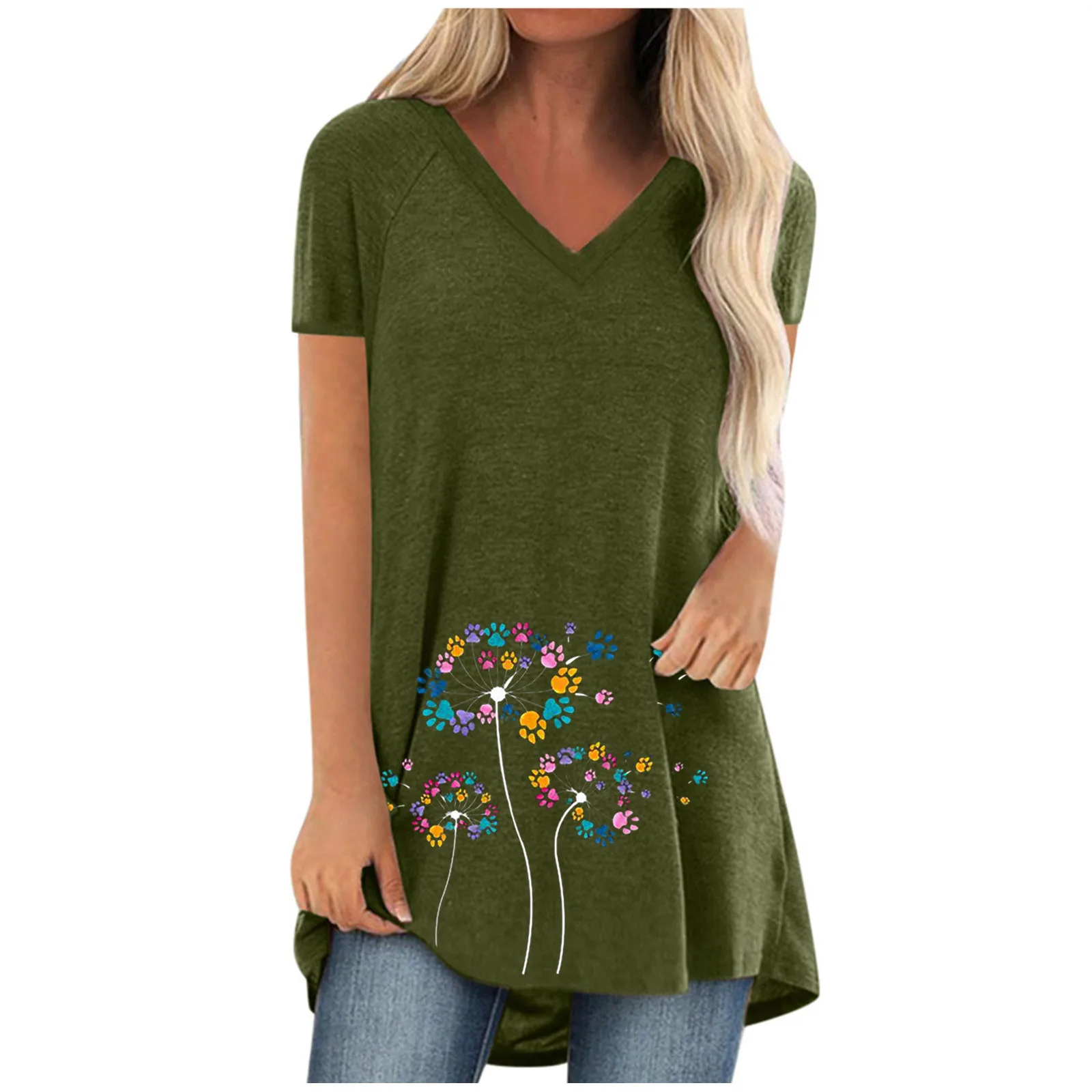 4xl размера плюс повседневная женская блузка с цветочным принтом и v-образным