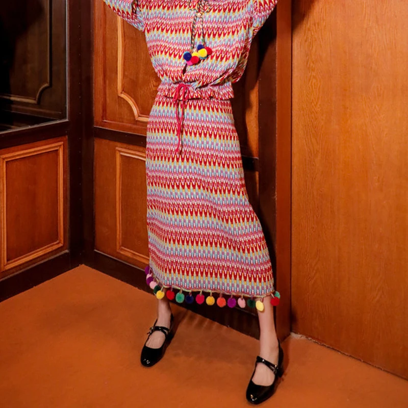 Ретро национальная трикотажная Женская Повседневная Длинная юбка