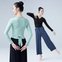 woman ballet wrap tops knitted v neck long sleeve dance shirts bandage tops adults dancewear training tops dance costumes