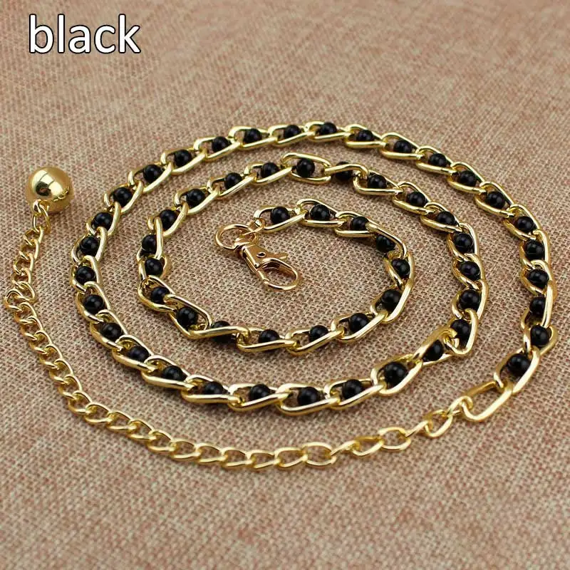 

Fashion Elegant Ladies Pearl Waist Chain Metal Chain Belt Wild Thin Waistband Women Dress Decoration Belts Bohemian Slim Belt