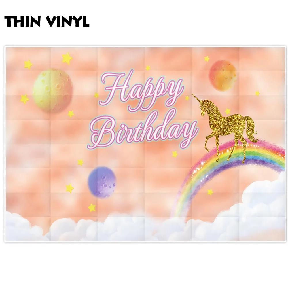 Allenjoy Happy Birthday Wall Decor Golden Unicorn Rainbow Misty Planet Star Party Photozone Orange Watercolor Baby Shower Banner | Дом и сад