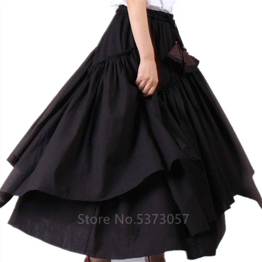 

Summer Irregular Spanish Flamenco Big Wing Skirt Women Retro Medieval Linen Ruffle Maxi Black Dress Stage Bangdage Gypsy Costume