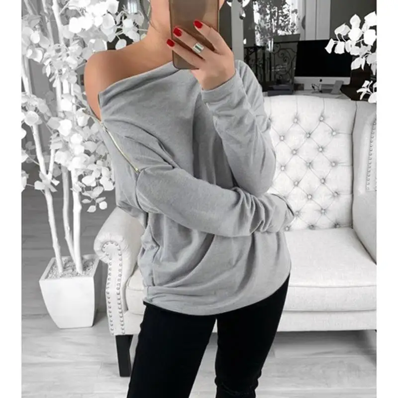 

Sexy Slash Neck Batwing Sleeve Tshirts Women Off Shoulder T-Shirt Casual Loose Ladies Gary Blusas Female Tops SJ3860C
