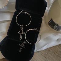 punk hollow cross pendant hoop earrings for women minimalist silver color round circle earring ear jewelry gifts