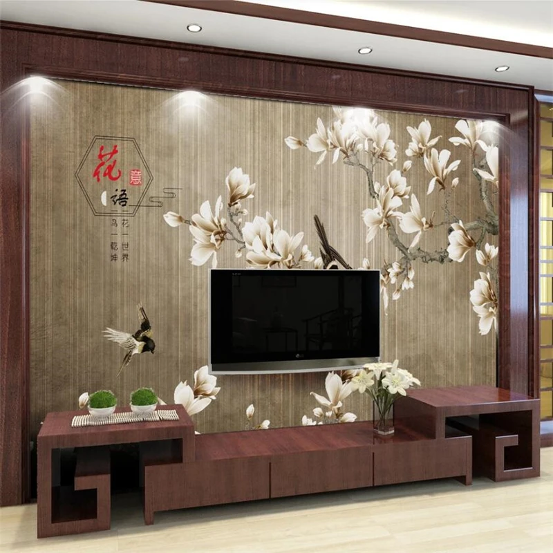 Пользовательские обои 3D Роспись Новинка китайская Ручка Цветок Птица белая