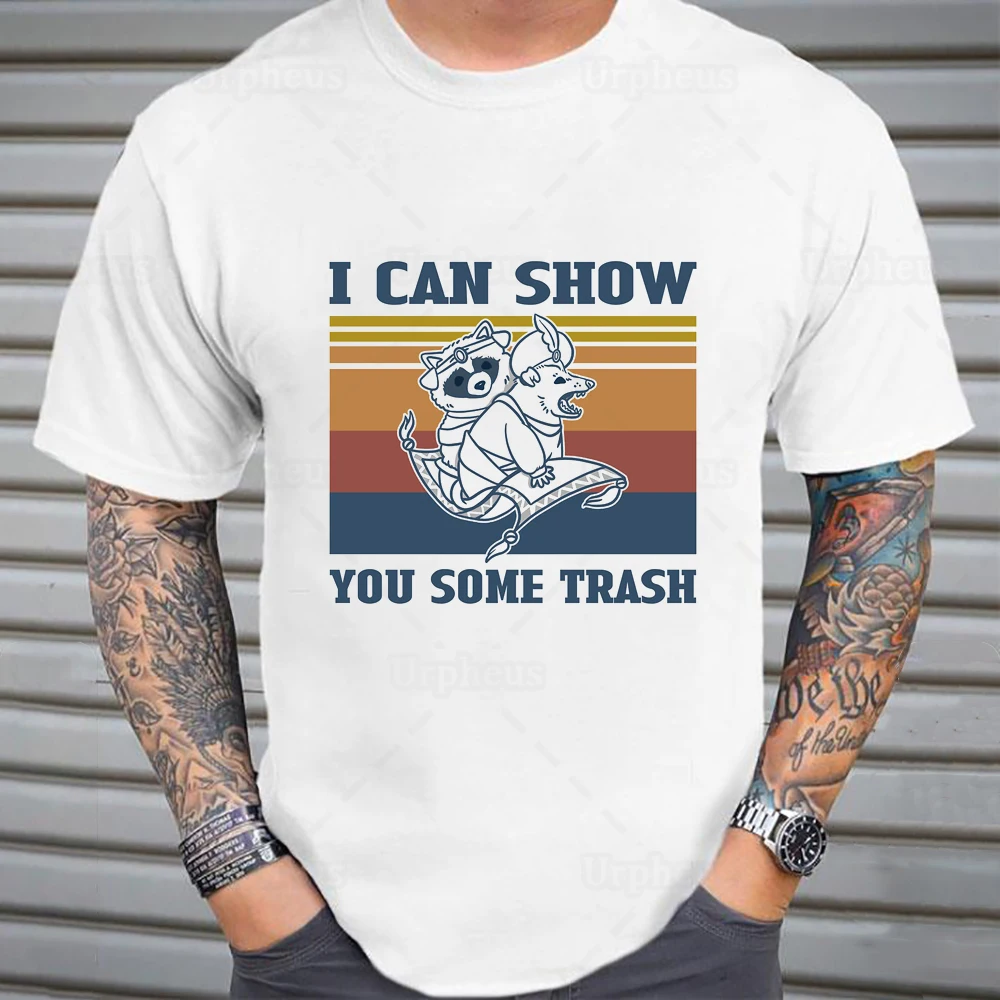 

Я могу показать вам немного мусорного енота и пласума, футболка в винтажном стиле ретро, мусорный енот, 100% хлопок, Забавные футболки