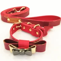 fashion dog collar leash set leather printed dog collar bow adjustable chihuahua french bulldog puppy leash pet products pcq009