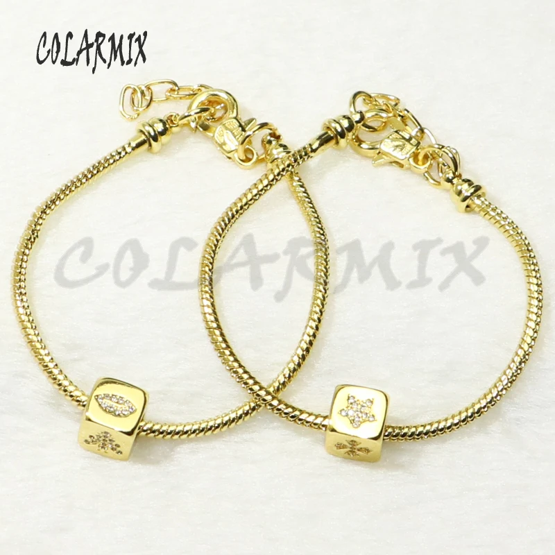 10 шт. браслеты-цепочки 3 кубические бусины браслеты микс Циркон очаровательные