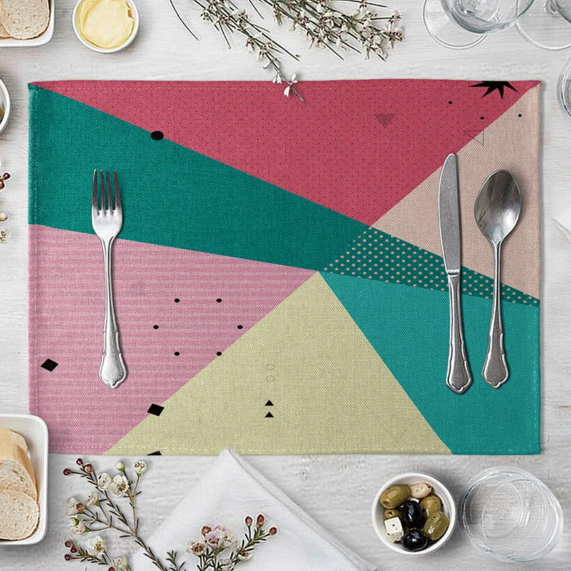

Creative Placemat Triangle Geometric Pattern Kitchen Placemat Dining Table Mats Drink Coasters Western Pad Cotton Linen Cup Mat