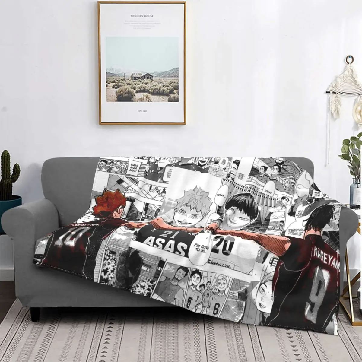 

Anime Haikyuu Flannel Blanket Hinata Shouyou Kageyama Tobio Funny Throw Blankets for Home Hotel Sofa