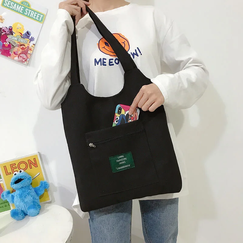 

Women's Canvas Shopper Bag Flower Print Female Cotton Cloth Shoulder Bag Eco Handbag Tote Reusable Shoppers