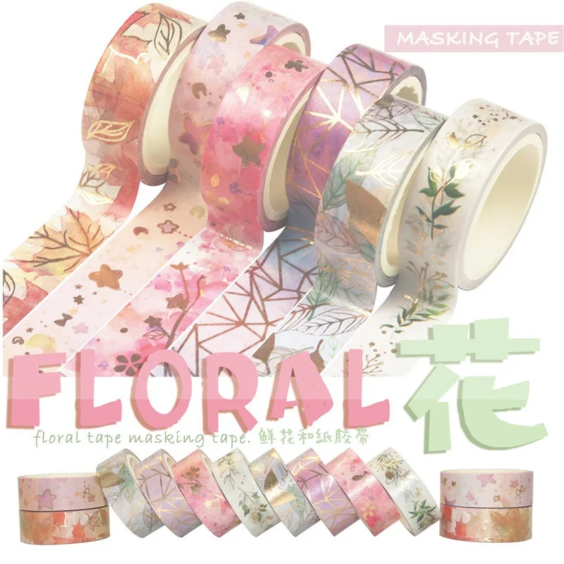 

NEW 6pcs/lot Decorative Floral Foil Washi Tapes Japanese Kawaii Scrapbooking Tools Masking Tape for Photo Album Diy Stationery