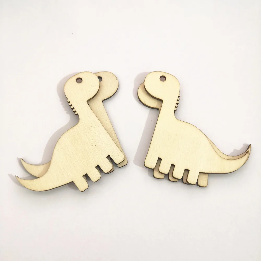 

100pcs 60mm Natural Unfinished Wood Dinosaur Tags Chips Slices Embellishments Crafts For Birthday Party Ornaments Decorations