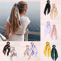 fashion floral print scrunchies solid long hair ribbon for women ponytail scarf sweet elastic hair band hair accessories