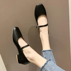 Демисезонные женские туфли мэри джейн на плоской подошве модельные туфли на низком каблуке черные туфли-лодочки с квадратным носком и ремешком с пряжкой офисная обувь в стиле ретро 9002C