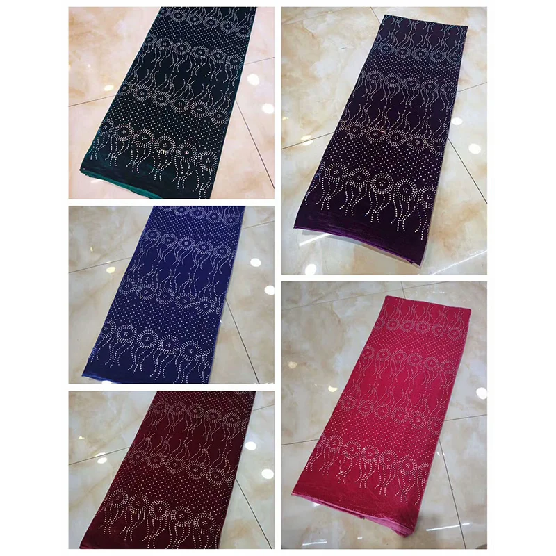 

New arrival women dresses fabric beautiful circles pattern made by stones hot sell soft material African Velvet Lace Fabric