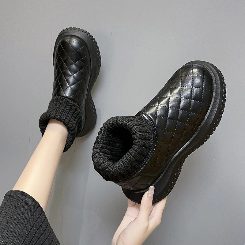 

Ladies Snow Boots Non-slip Ladies Ankle Boots New Autumn and Winter Plus Velvet Warm Short Lattice Luxury Designer Women’s Boots