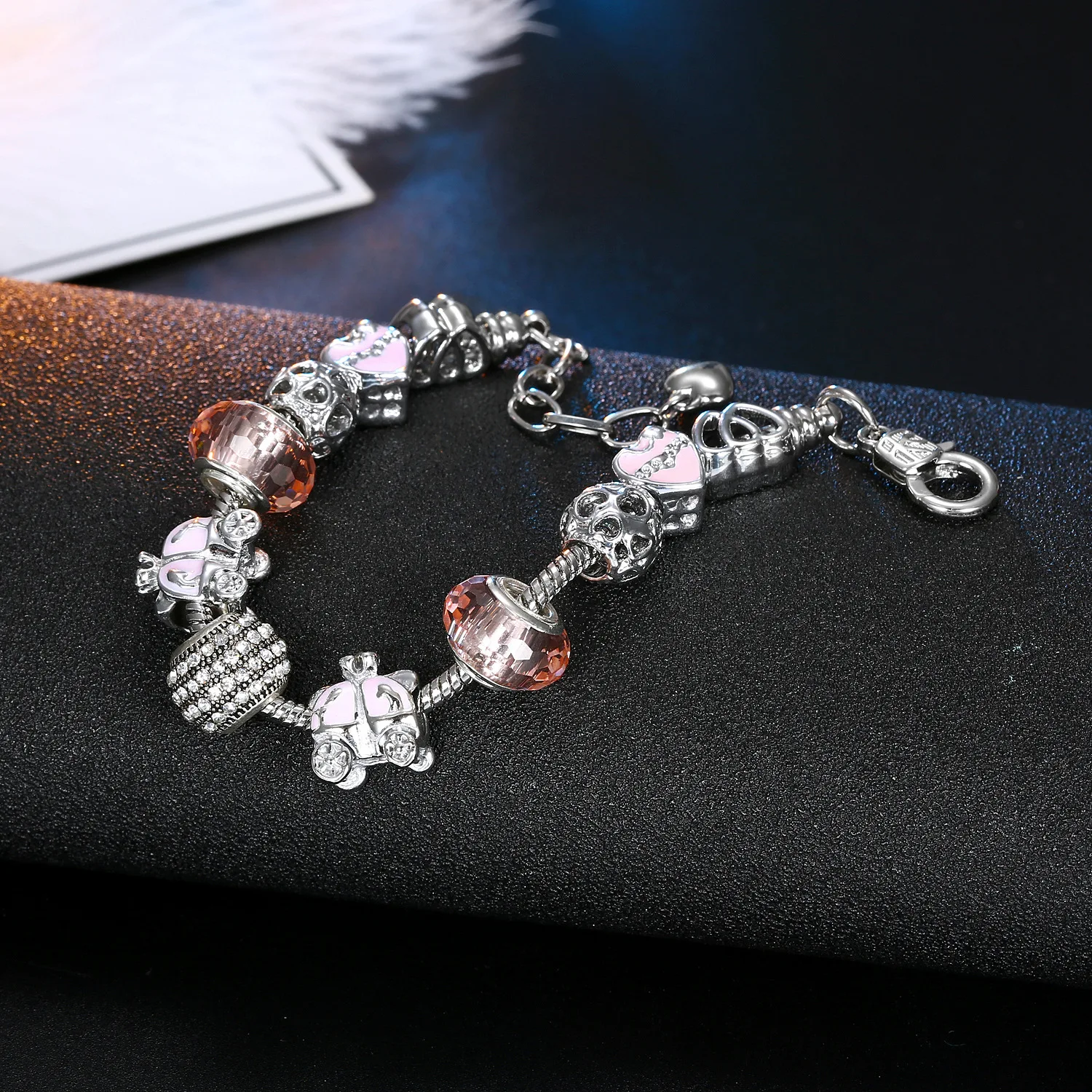 2020 new colorless UV plating bracelet pink crystal pumpkin car spacer beads DIY Pan family style girlfriends girl gift | Украшения и