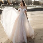 Женское ТРАПЕЦИЕВИДНОЕ свадебное платье It's yiiya, белое Тюлевое платье с блестками и открытыми плечами на лето 2021