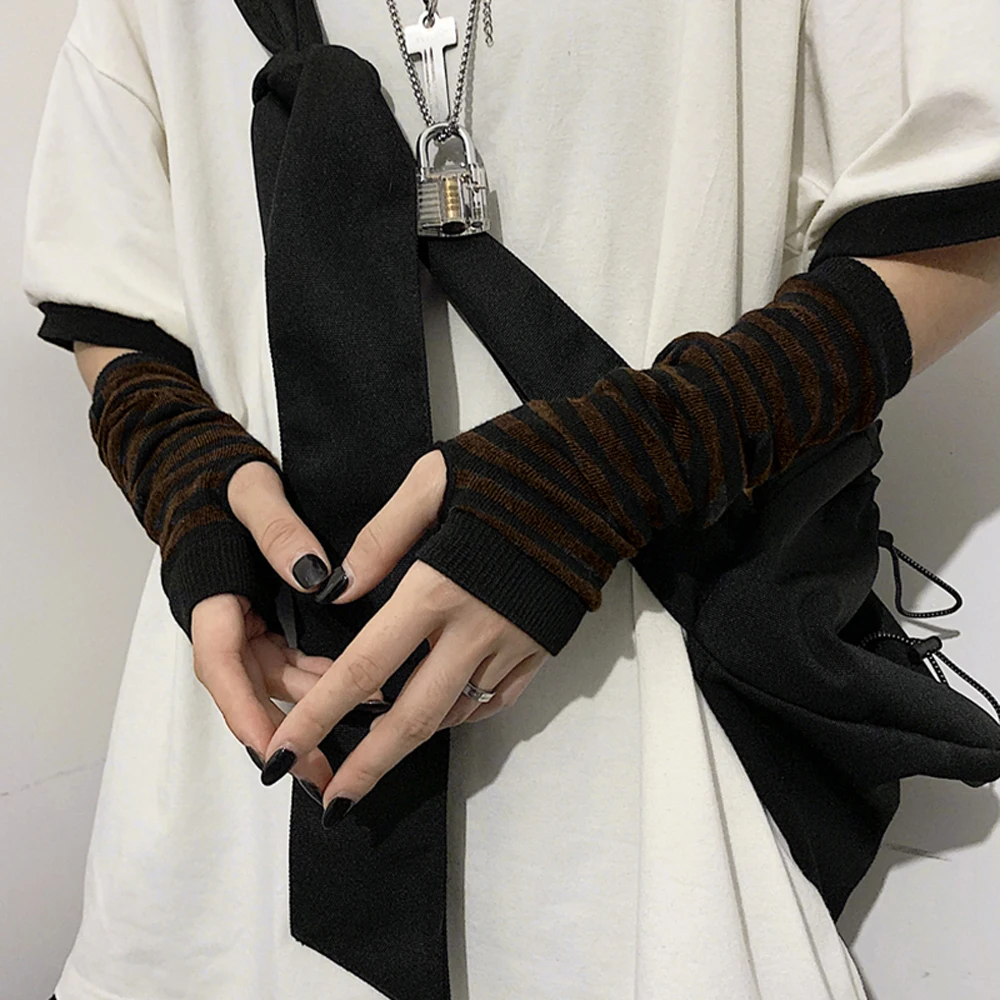

Fashion Women Lady Striped Elbow Gloves Warmer Knitted Long Fingerless Gloves Elbow Mittens Christmas Accessories Gift