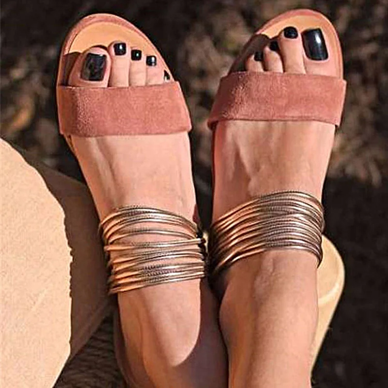 

2021 Women's Sandals Rome Fashion Flat Sandals Gladiator Non-slip Flats Shoes Ladies Casual Beach Slides