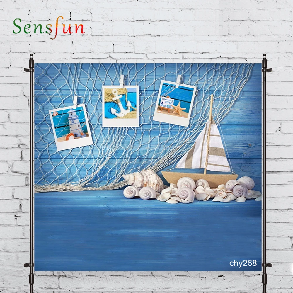 

LEVOO Photophone Backdrop Seaside Wood Fishing Net Conch Child Photocall Decor Fabric New Shoot Photography Backdrop
